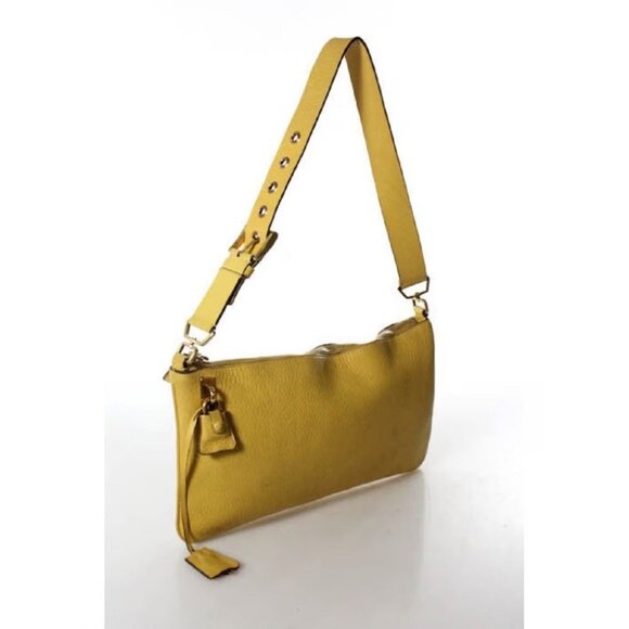 Vintage 90s Prada Yellow Grained Leather Hobo Satchel with Top Zip - Picture 9 of 9